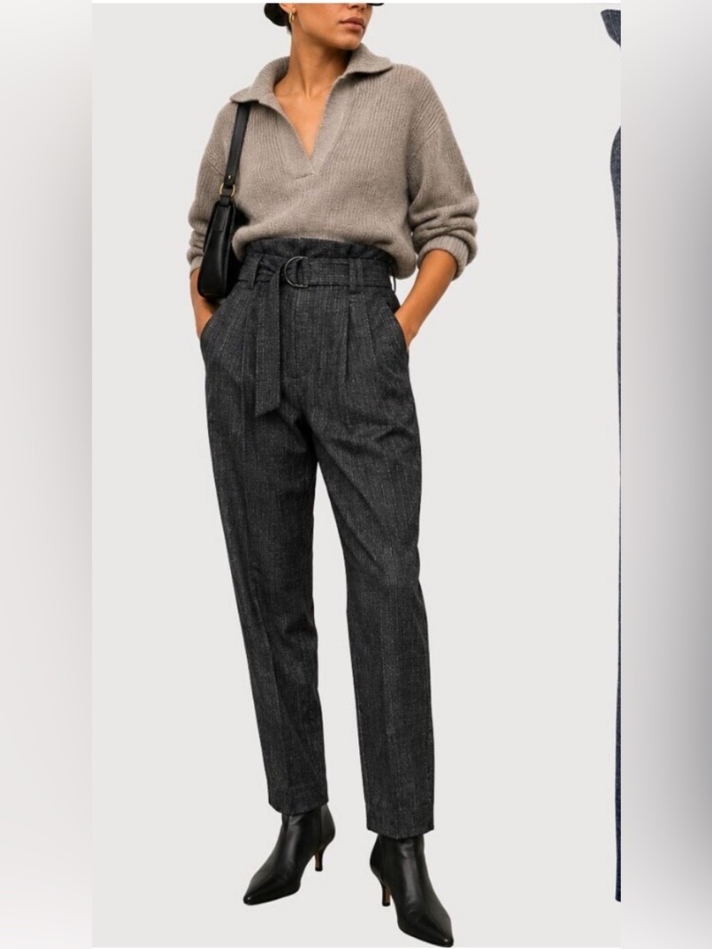A.L.C. Diego Cropped Belted Paperbag Pinstriped Flannel Tapered Pants